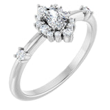 Oval White Sapphire Halo Ring with Diamond Accents in White Gold