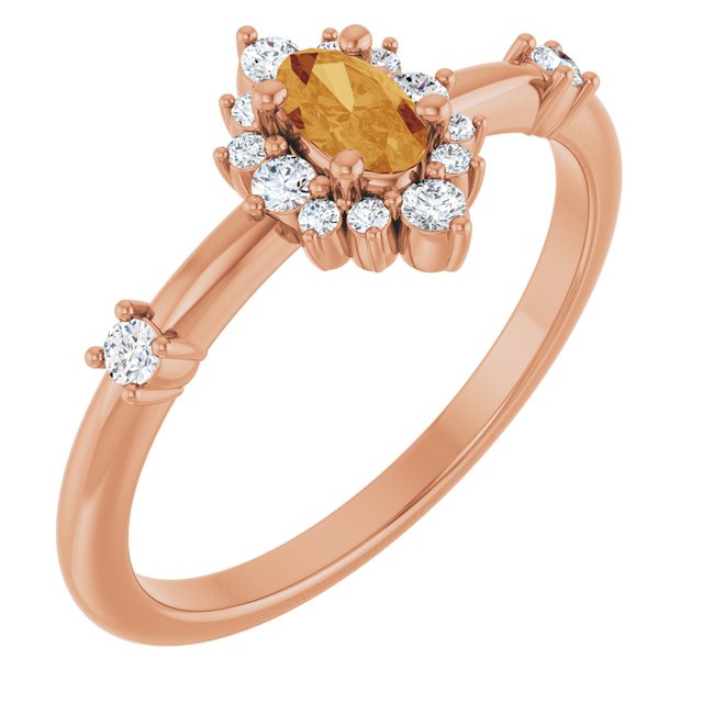Oval Citrine Halo Ring with Diamond Accents in Rose Gold