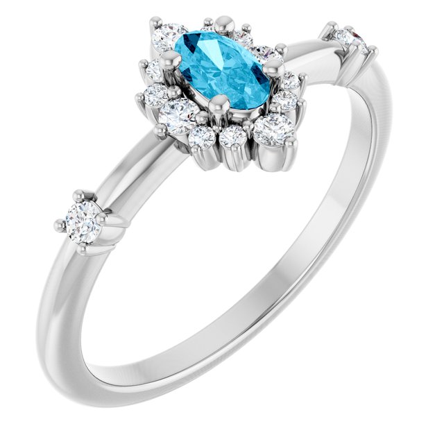 Oval Aquamarine Halo Ring with Diamond Accents in White Gold