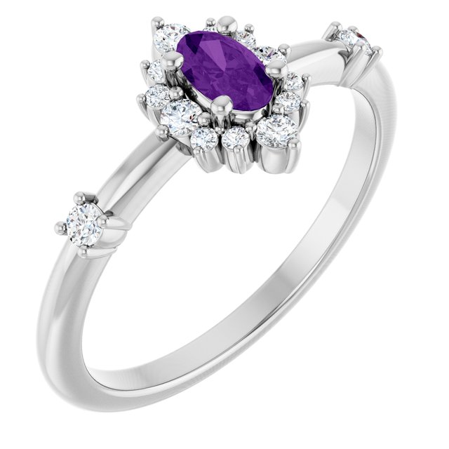 Oval Amethyst Halo Ring with Diamond Accents in Platinum