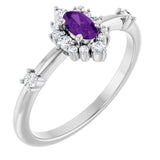 Oval Amethyst Halo Ring with Diamond Accents in White Gold