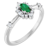 Oval Emerald Halo Ring with Diamond Accents in White Gold