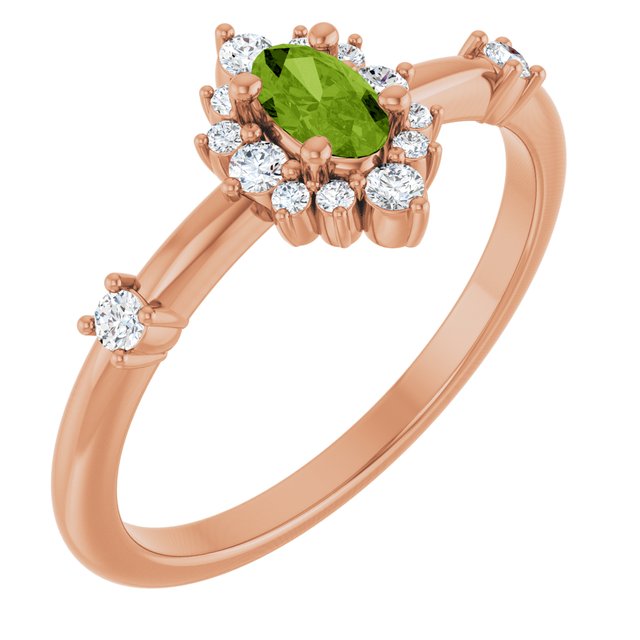 Oval Peridot Halo Ring with Diamond Accents in Rose Gold