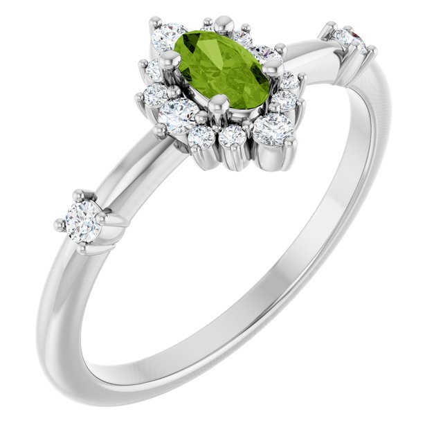 Oval Peridot Halo Ring with Diamond Accents in White Gold