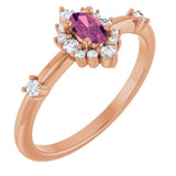 Oval Pink Tourmaline Halo Ring with Diamond Accents in Rose Gold