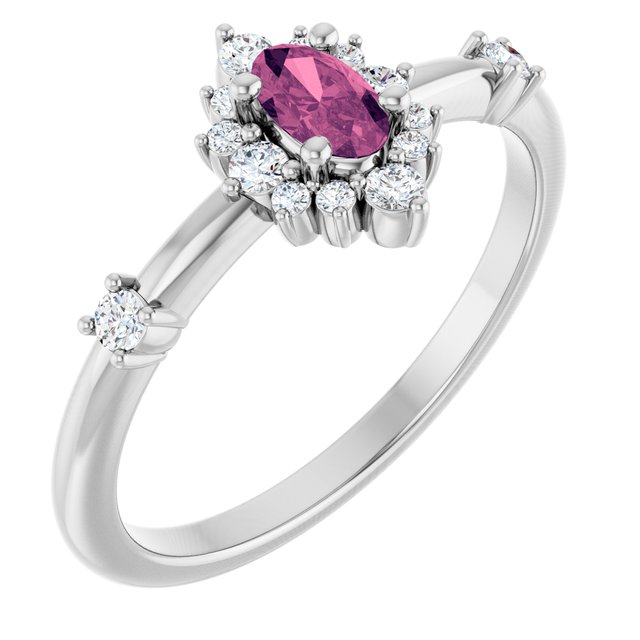 Oval Pink Tourmaline Halo Ring with Diamond Accents in White Gold