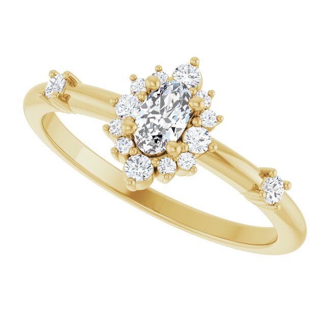 Oval White Sapphire Halo Ring with Diamond Accents in Yellow Gold