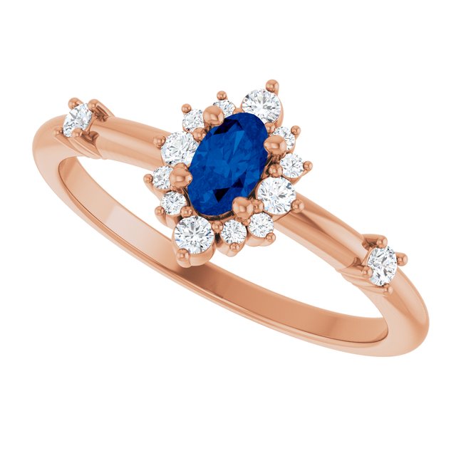 Oval Lab-Grown Blue Sapphire & Diamond Halo Ring in Gold