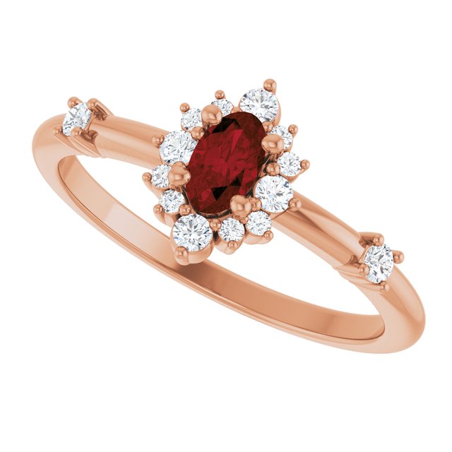 Oval Mozambique Garnet Halo Ring with Diamond Accents in Rose Gold