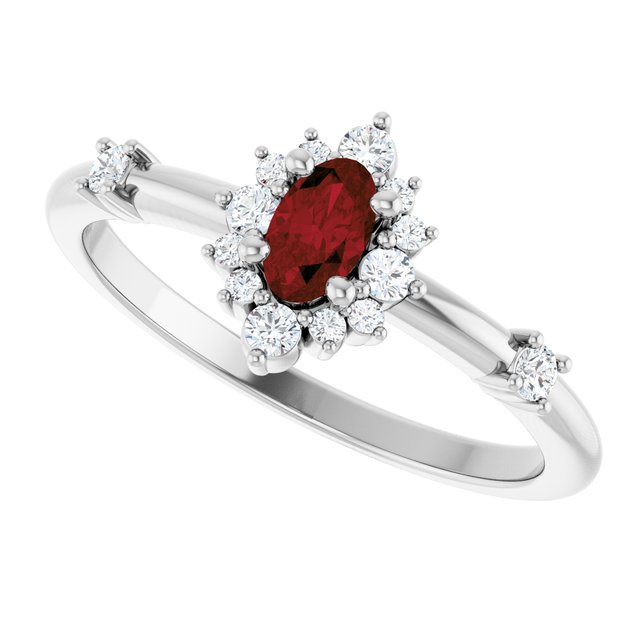 Oval Mozambique Garnet Halo Ring with Diamond Accents in Platinum