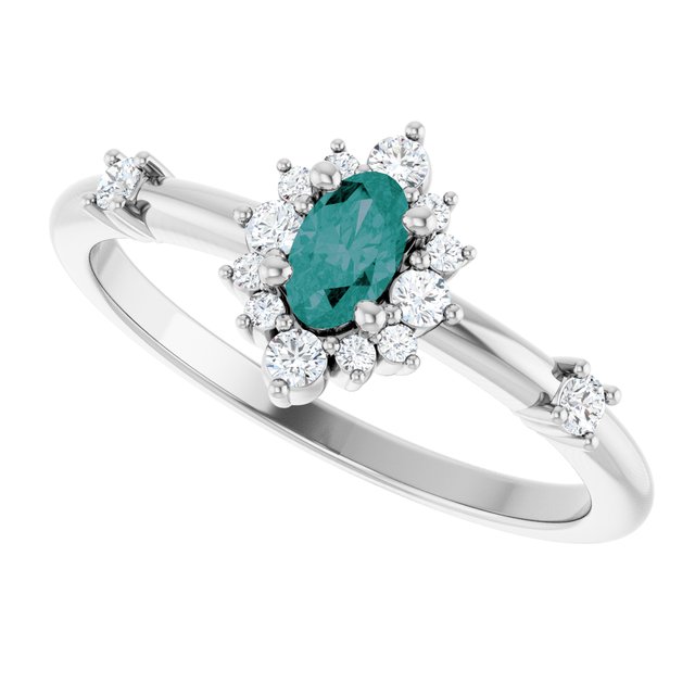 Oval Lab-Grown Alexandrite & Diamond Halo Ring in White Gold
