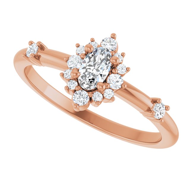 Oval White Sapphire Halo Ring with Diamond Accents in Rose Gold
