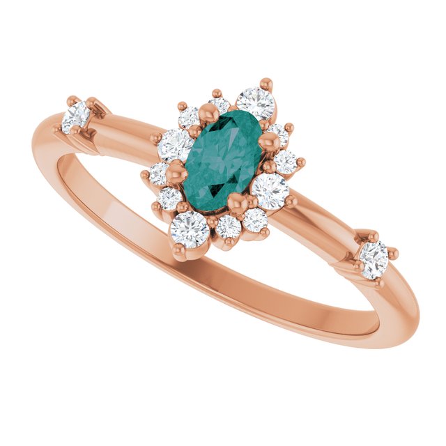 Oval Lab-Grown Alexandrite & Diamond Halo Ring in Rose Gold