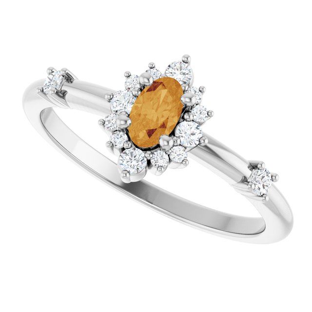 Oval Citrine Halo Ring with Diamond Accents in White Gold