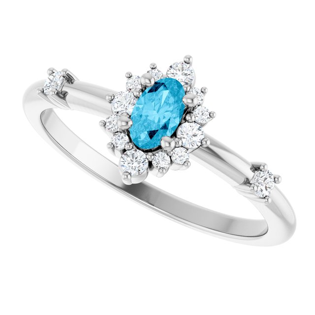 Oval Aquamarine Halo Ring with Diamond Accents in White Gold