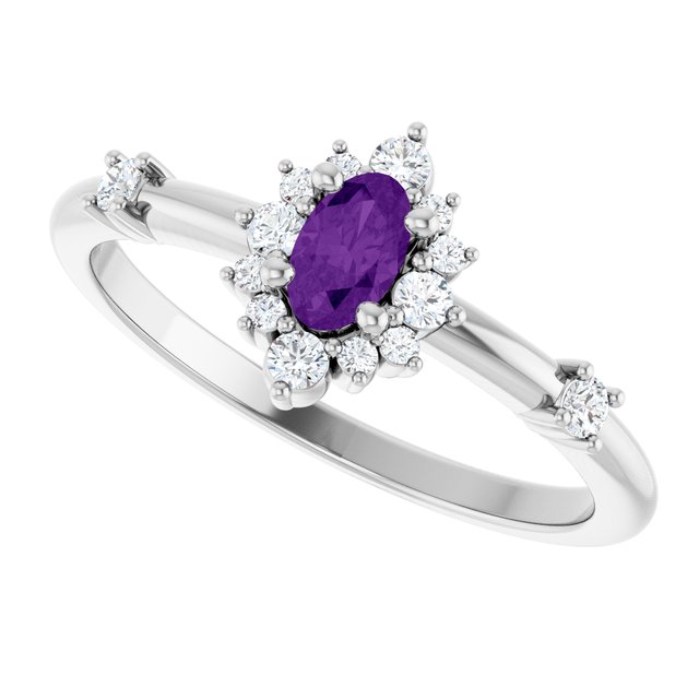Oval Amethyst Halo Ring with Diamond Accents in White Gold