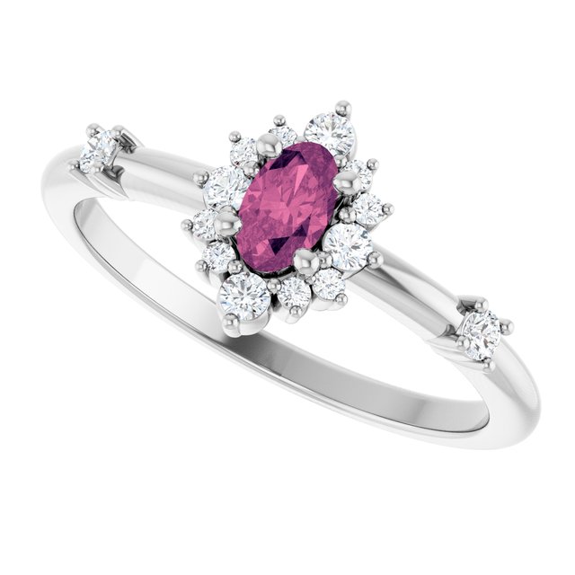 Oval Pink Tourmaline Halo Ring with Diamond Accents in Platinum