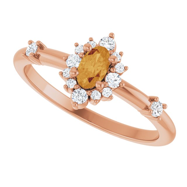 Oval Citrine Halo Ring with Diamond Accents in Rose Gold