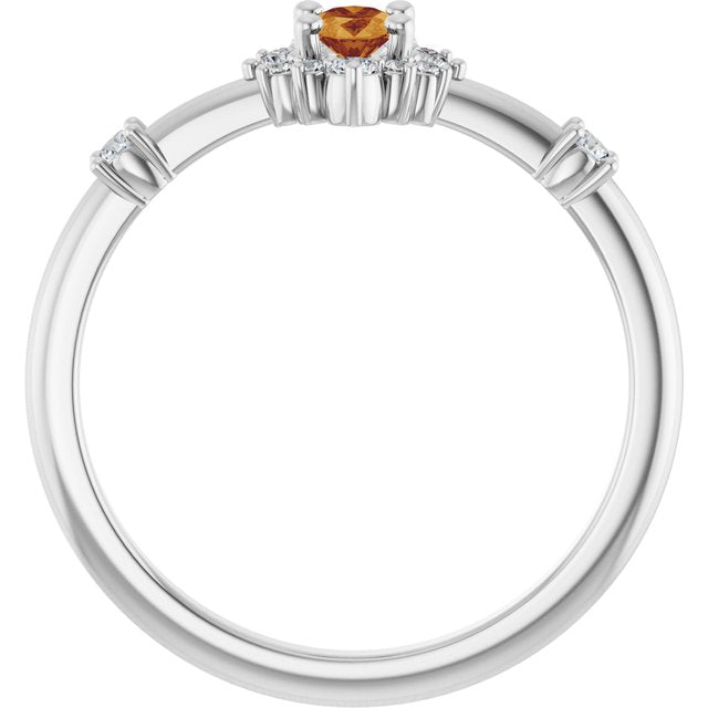 Oval Citrine Halo Ring with Diamond Accents in Platinum