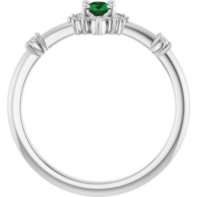 Oval Lab-Grown Emerald & Diamond Halo Ring in White Gold