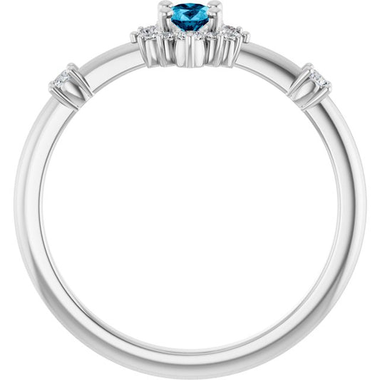 Oval Aquamarine Halo Ring with Diamond Accents in Platinum