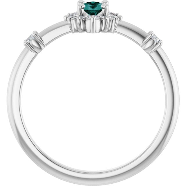 Oval Lab-Grown Alexandrite Halo Ring with Diamond Accents in Platinum