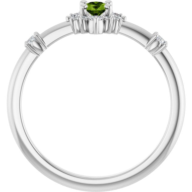 Oval Peridot Halo Ring with Diamond Accents in Platinum