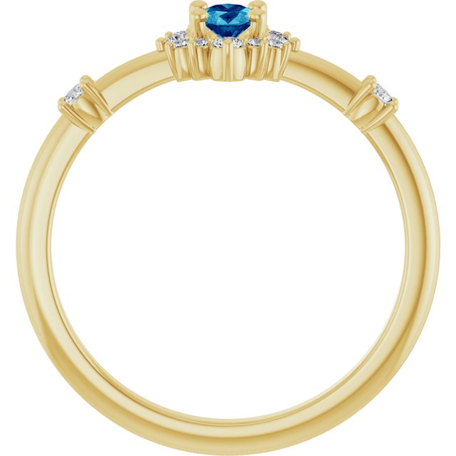 Oval Blue Zircon Halo Ring with Diamond Accents in Yellow Gold