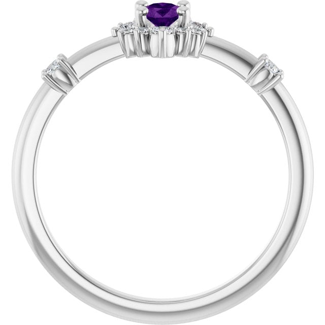 Oval Amethyst Halo Ring with Diamond Accents in White Gold