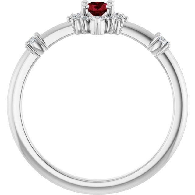 Oval Ruby Halo Ring with Diamond Accents in Platinum