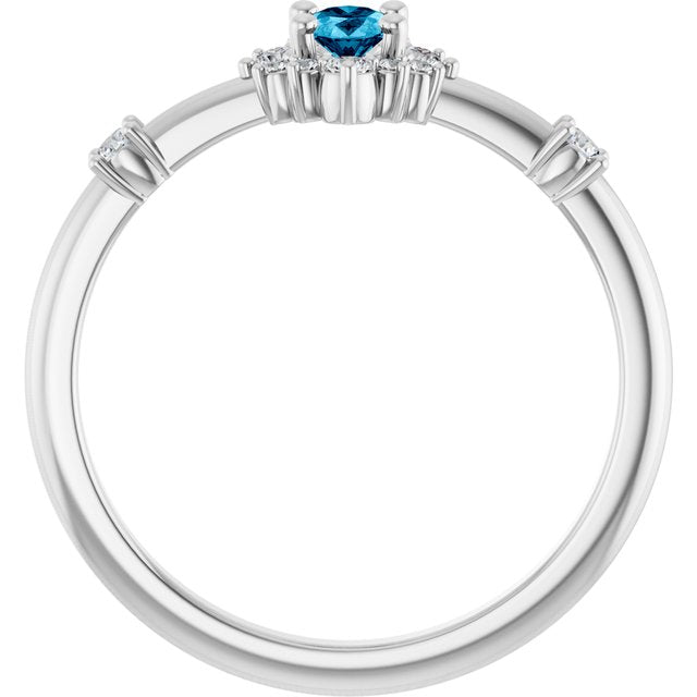 Oval Aquamarine Halo Ring with Diamond Accents in White Gold