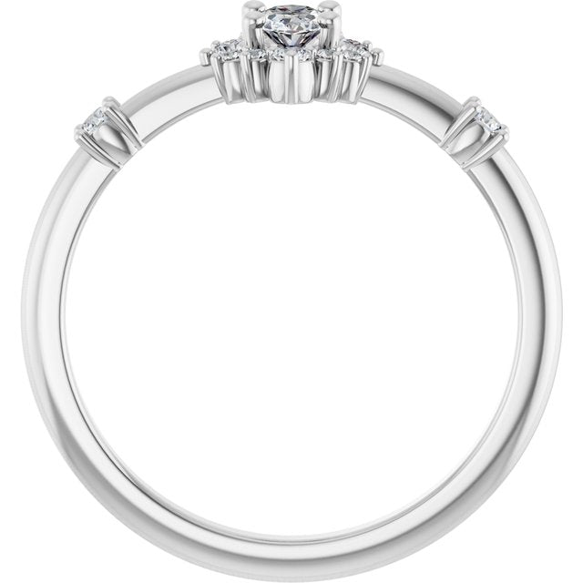 Oval White Sapphire Halo Ring with Diamond Accents in Platinum