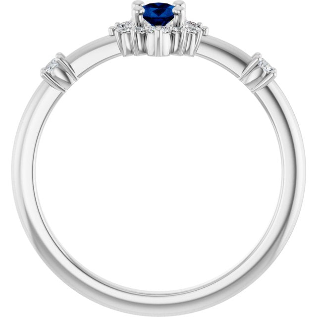 Oval Lab-Grown Blue Sapphire & Diamond Halo Ring in Platinum