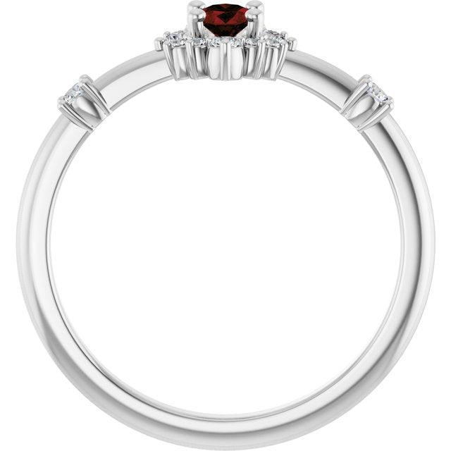 Oval Mozambique Garnet & Diamond Halo Ring in White Gold