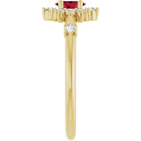 Oval Lab-Grown Ruby Halo Ring with Diamond Accents in Yellow Gold