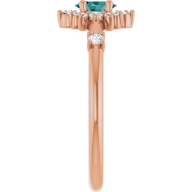 Oval Lab-Grown Alexandrite & Diamond Halo Ring in Rose Gold