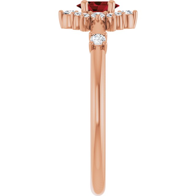 Oval Mozambique Garnet Halo Ring with Diamond Accents in Rose Gold