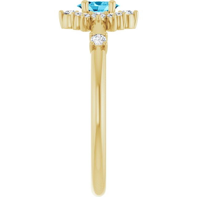 Oval Aquamarine Halo Ring with Diamond Accents in Yellow Gold