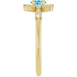 Oval Aquamarine Halo Ring with Diamond Accents in Yellow Gold
