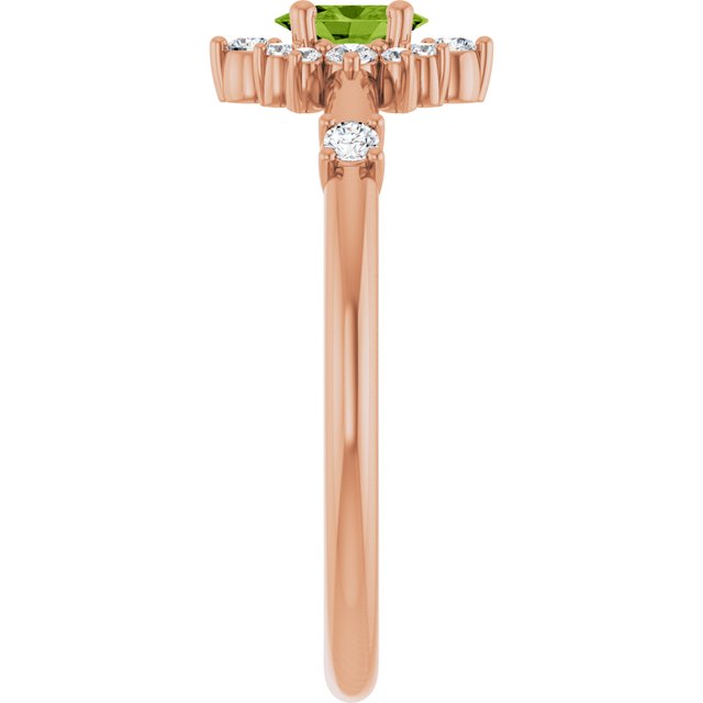 Oval Peridot Halo Ring with Diamond Accents in Rose Gold