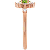 Oval Peridot Halo Ring with Diamond Accents in Rose Gold