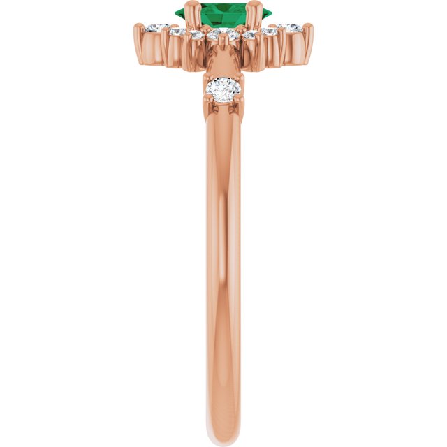 Oval Emerald Halo Ring with Diamond Accents in Rose Gold