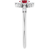 Oval Lab-Grown Ruby Halo Ring with Diamond Accents in Platinum