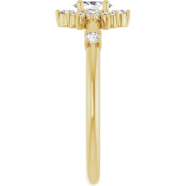 Oval White Sapphire Halo Ring with Diamond Accents in Yellow Gold