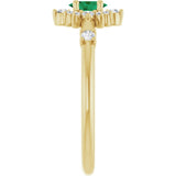 Oval Lab-Grown Emerald & Diamond Halo Ring in Yellow Gold