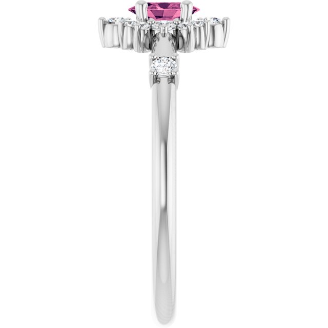Oval Pink Tourmaline Halo Ring with Diamond Accents in Platinum
