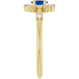 Oval Blue Sapphire Halo Ring with Diamond Accents in Yellow Gold