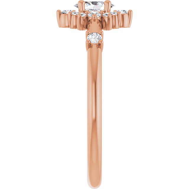 Oval White Sapphire Halo Ring with Diamond Accents in Rose Gold