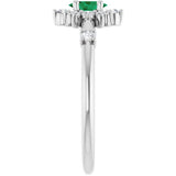 Oval Lab-Grown Emerald & Diamond Halo Ring in White Gold
