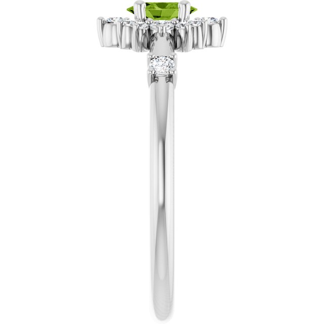 Oval Peridot Halo Ring with Diamond Accents in White Gold